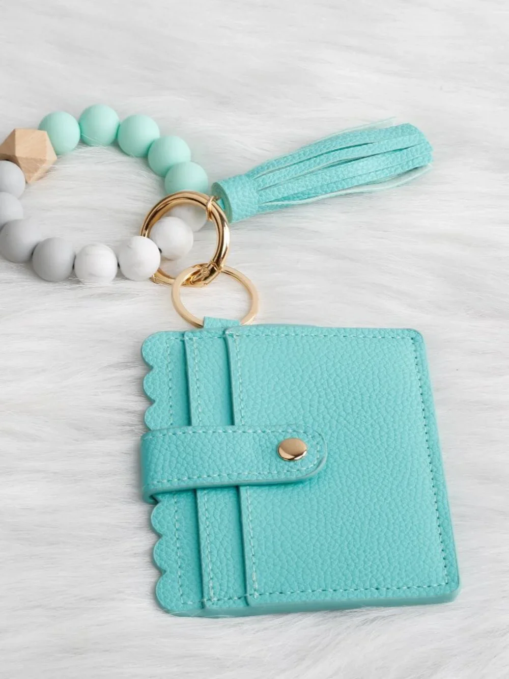 Assorted colored wallets with Beaded Silicon Wristlet Keychains B24